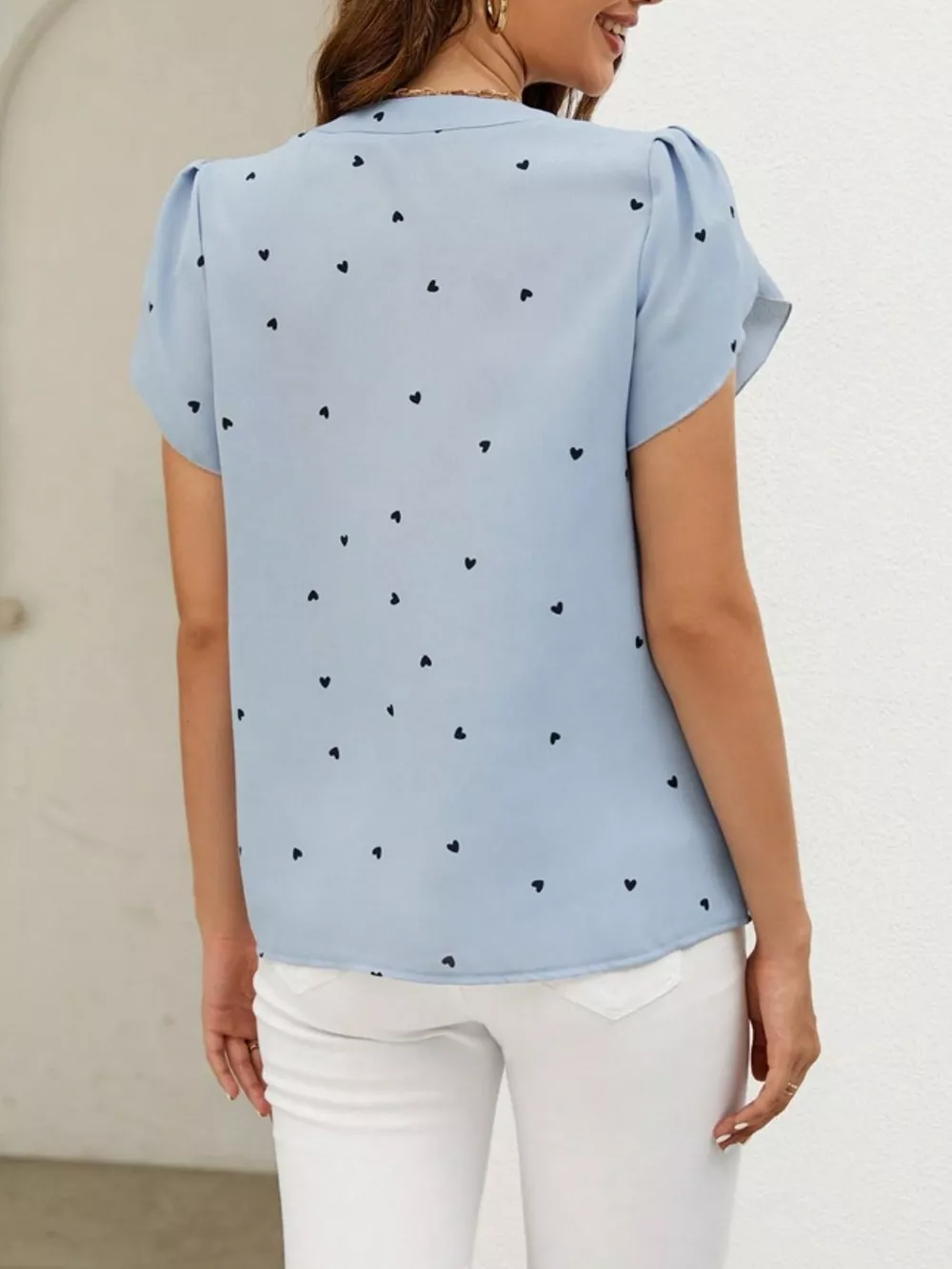 Heart Print Petal Sleeve Blouse, image 15