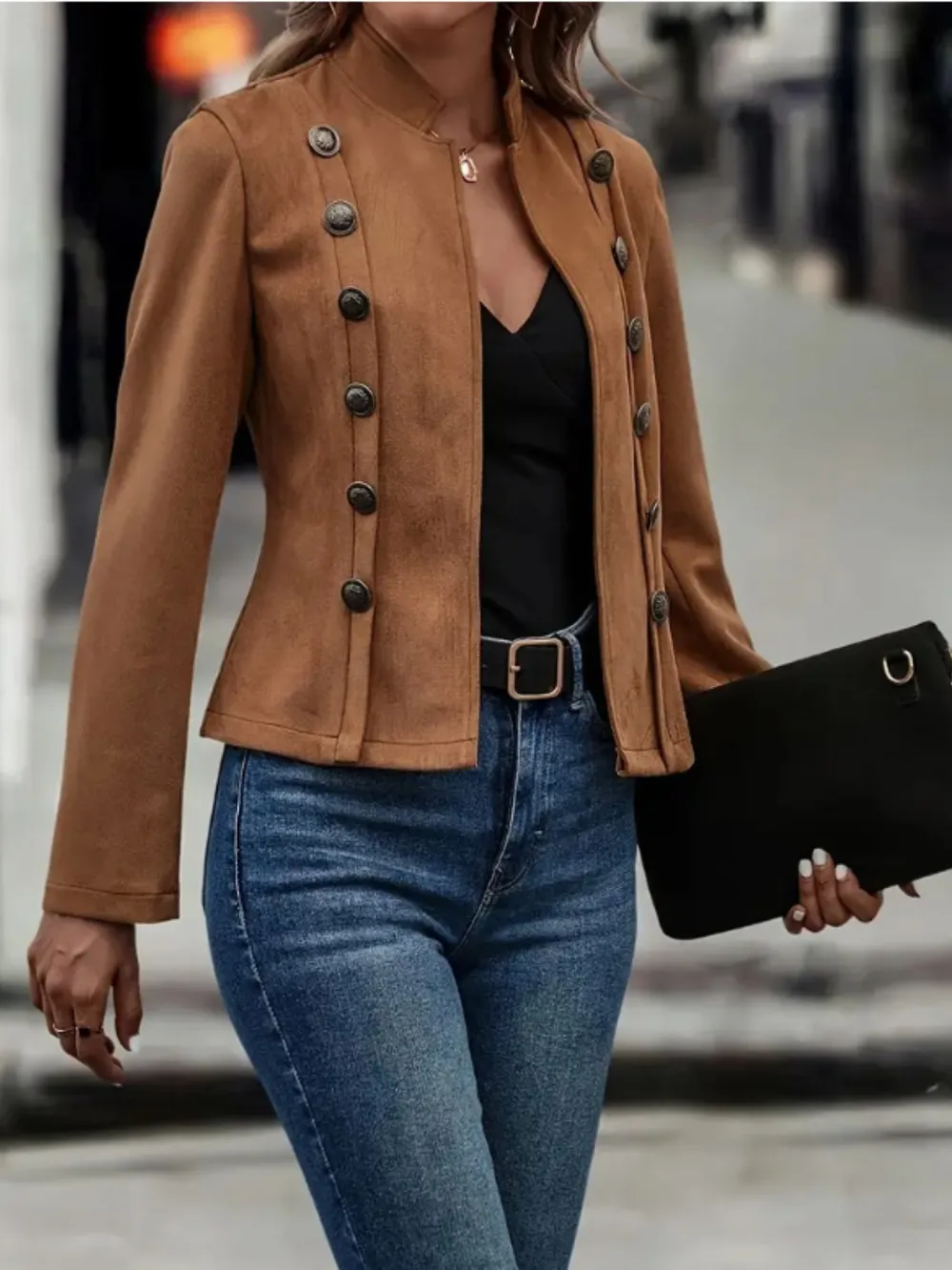 Decorative Button Open Front Long Sleeve Jacket, image 5