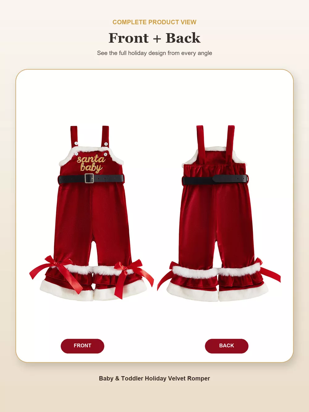 Children's Santa Baby Velvet Christmas Overalls, image 3