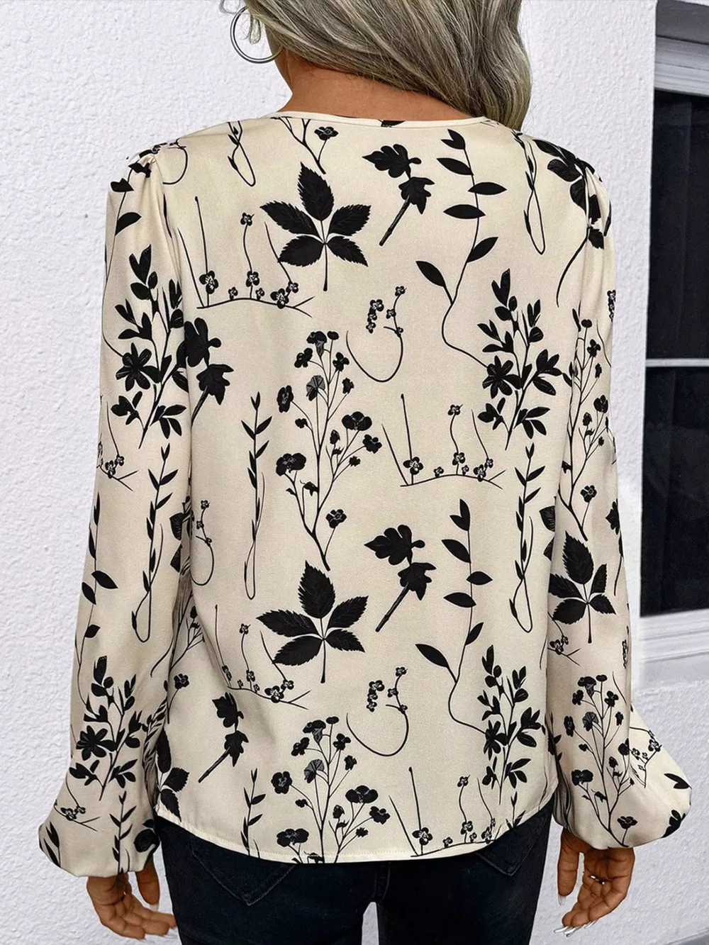 Floral Print Split Neck Long Sleeve Blouse, image 5