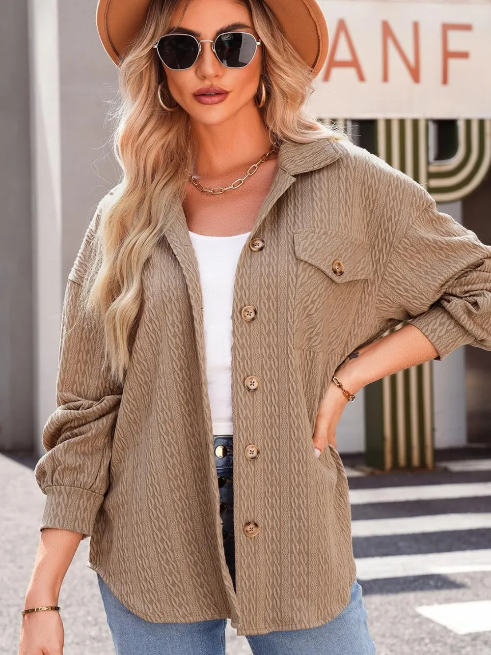 Textured Button Up Long Sleeve Shacket, image 6