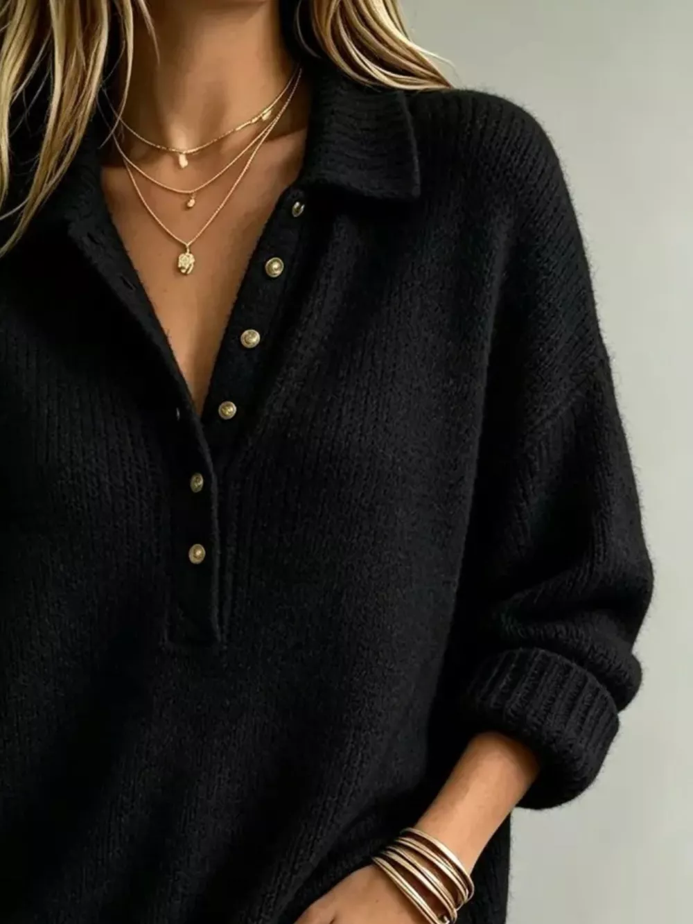 Button Detail Dropped Shoulder Sweater, image 4