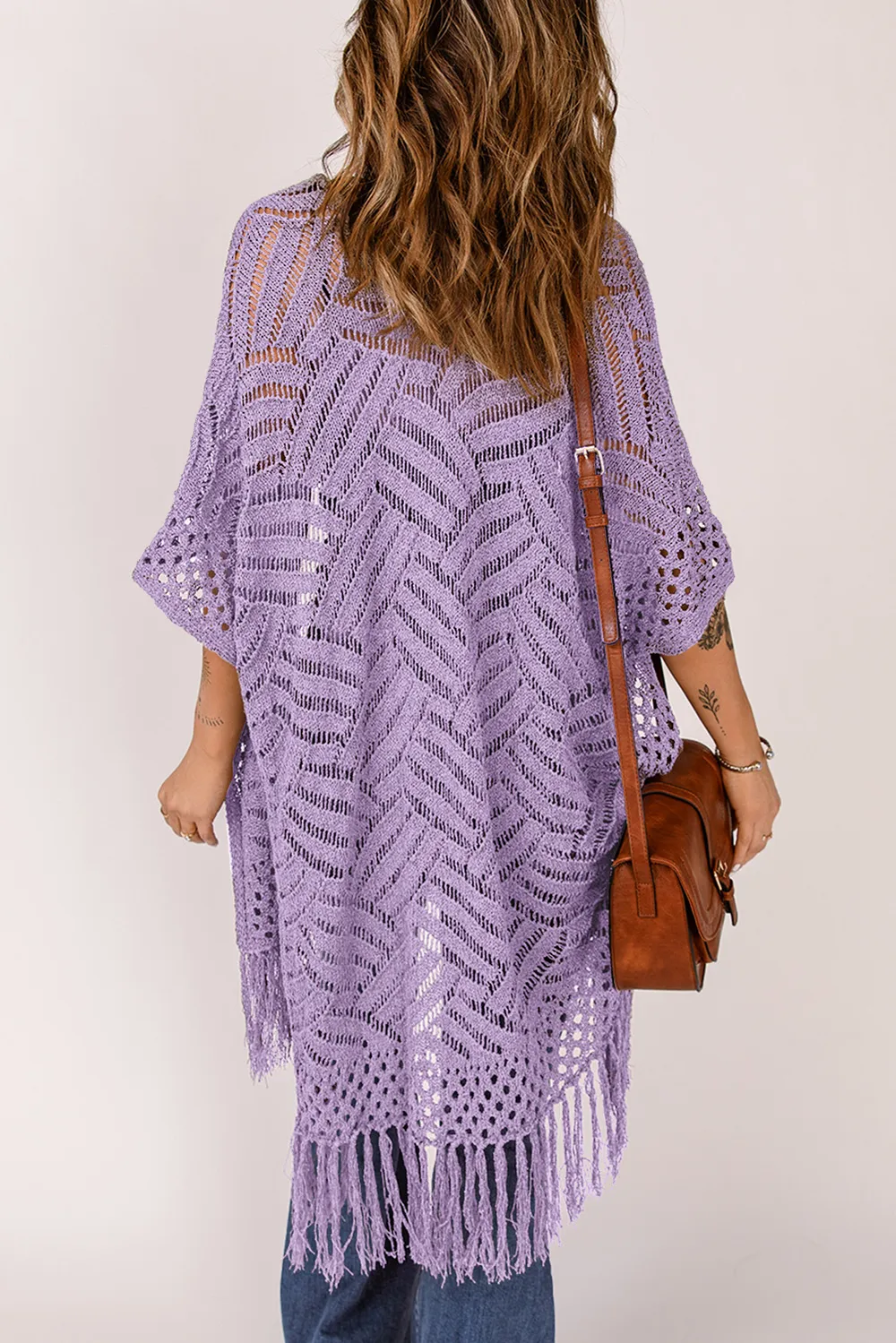 Openwork Open Front Cardigan with Fringes, image 18