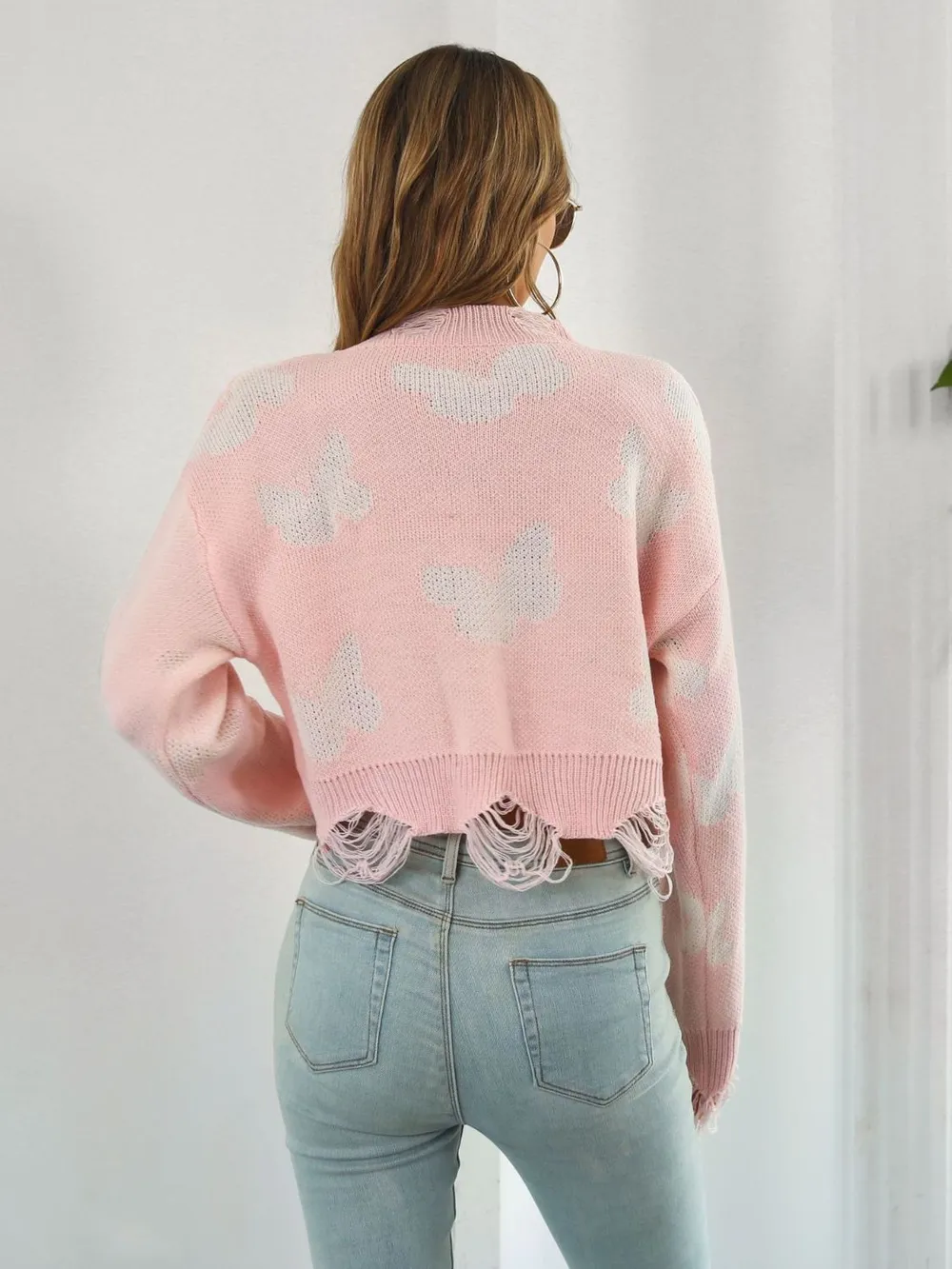 Distressed Butterfly Cropped Sweater, image 23