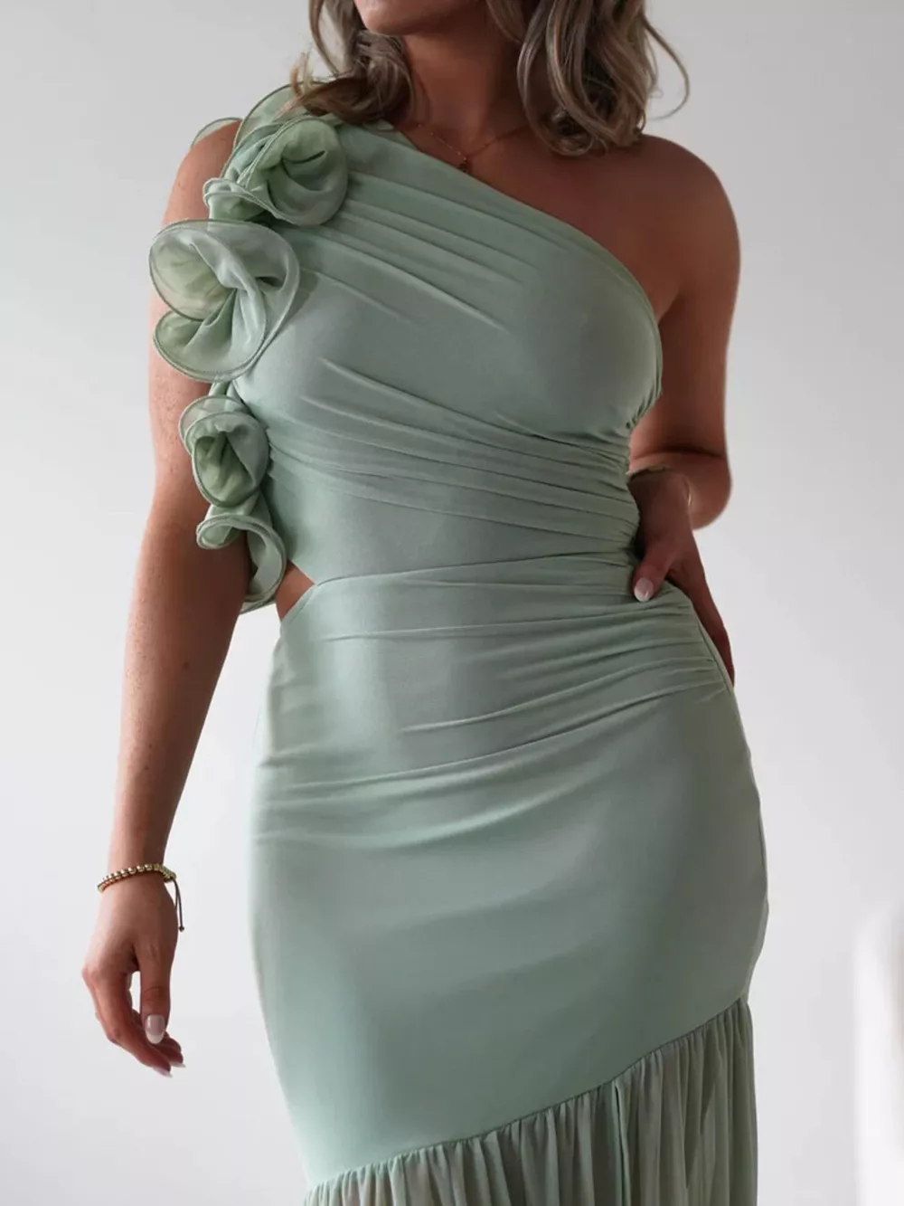One-Shoulder Ruffle Trim Maxi Dress, image 6