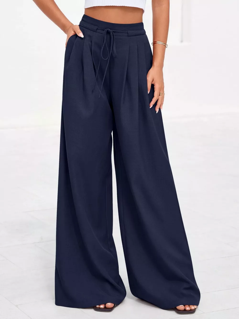 Full Size High-Waisted Wide-Leg Pleated Pants Plus Size, image 17