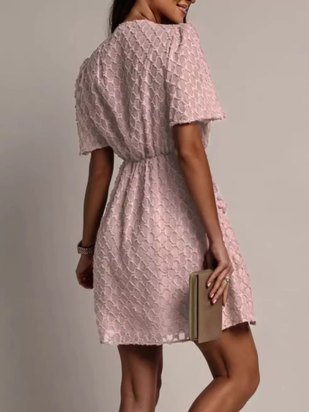 Textured V-Neck Ruched Mini Dress, image 3