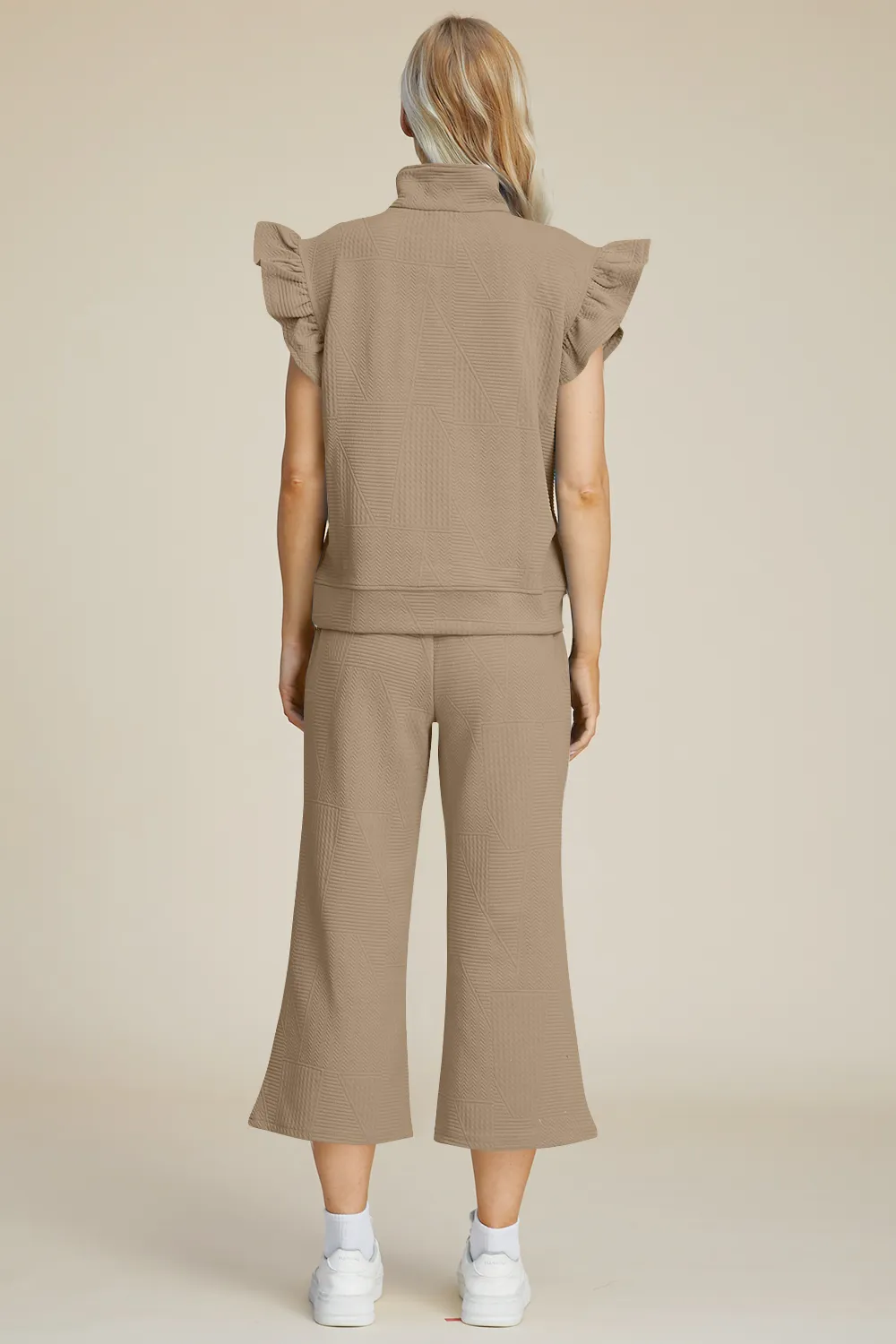 Full Size Texture Ruffle Short Sleeve Top and Wide Leg Pants Set, image 24