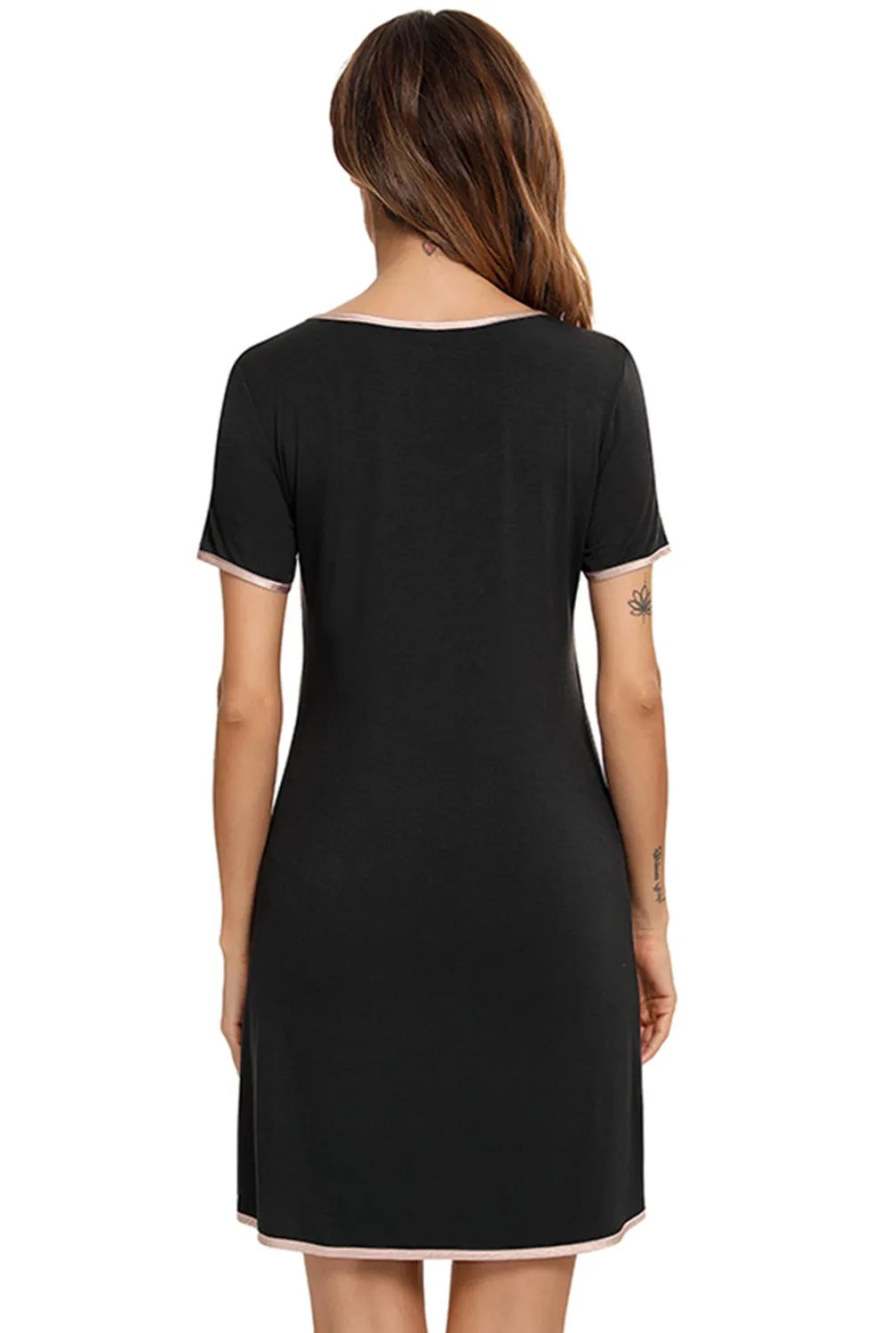 Contrast Trim Pocketed Round Neck Lounge Dress, image 11
