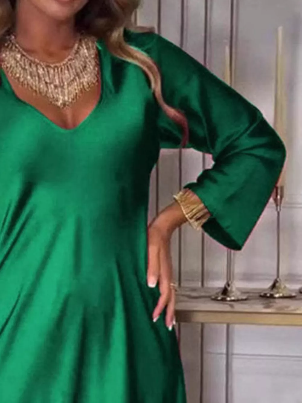 Full Size V-Neck Long Sleeve Midi Dress Plus Size, image 6