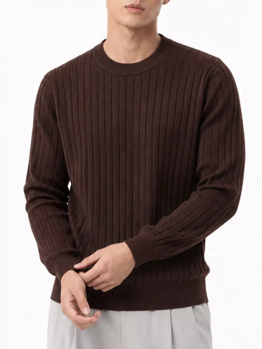 Men's Plus Size Ribbed Knit Crew Neck Sweater, image 7