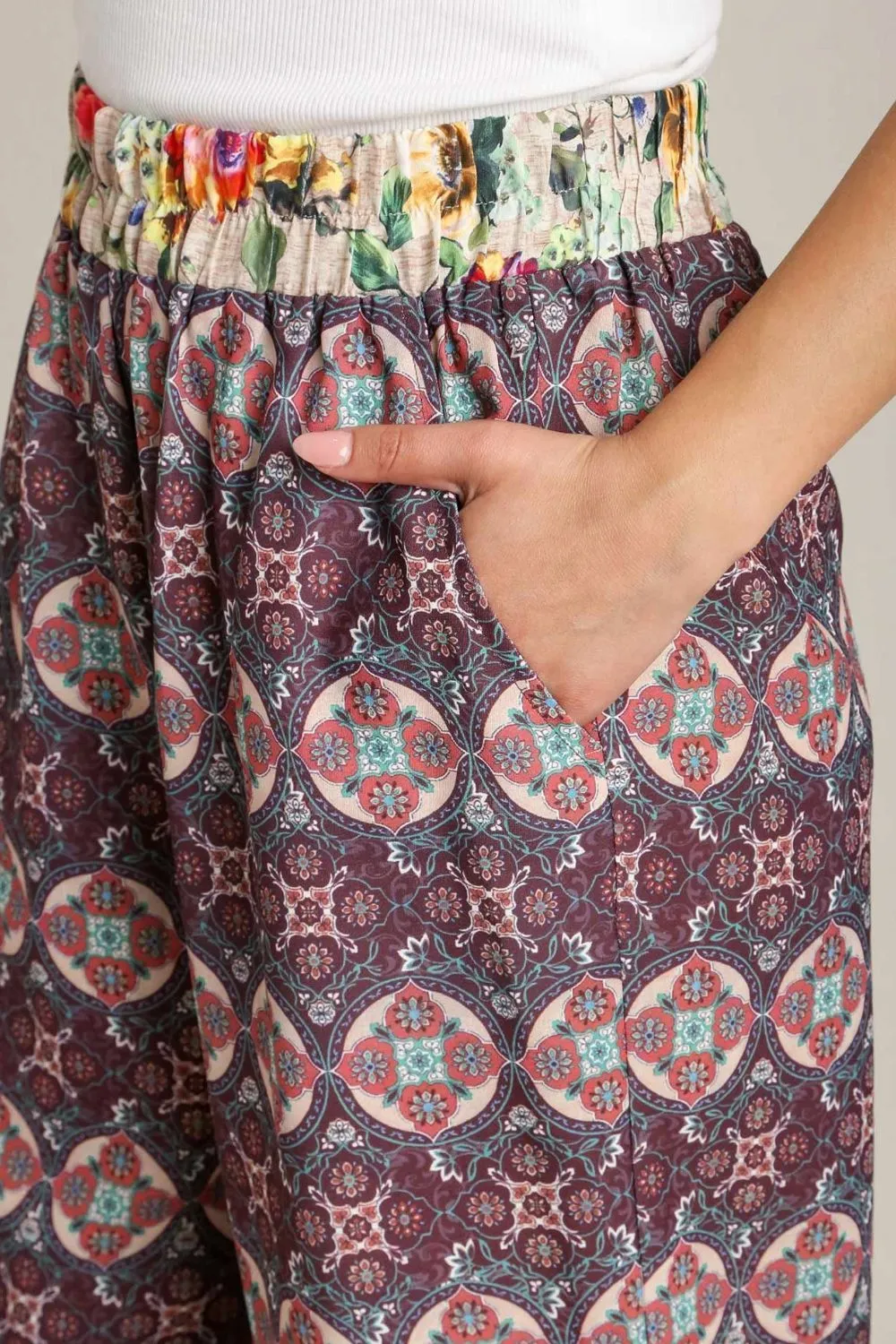 Full Size Mixed Print Elastic Waistband Pants Plus Size, image 4