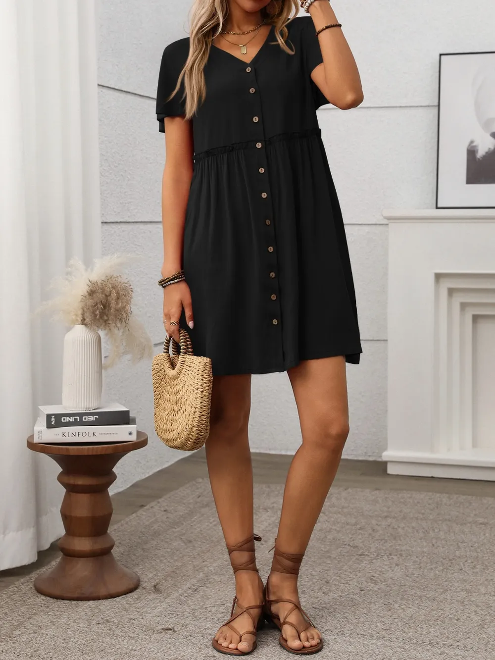 Button Front Flutter Sleeve Dress, image 18
