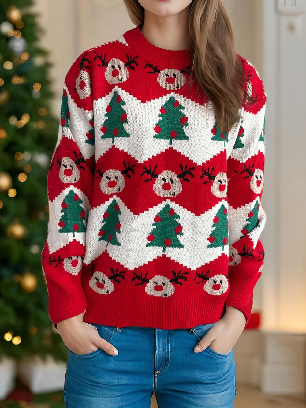 Christmas Element Round Neck Long Sleeve Sweater, image 4