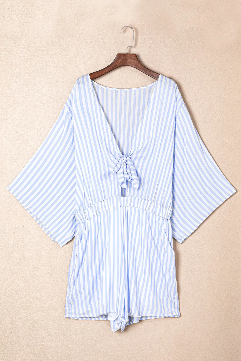 Bow Striped Kimono Sleeve Romper, image 8