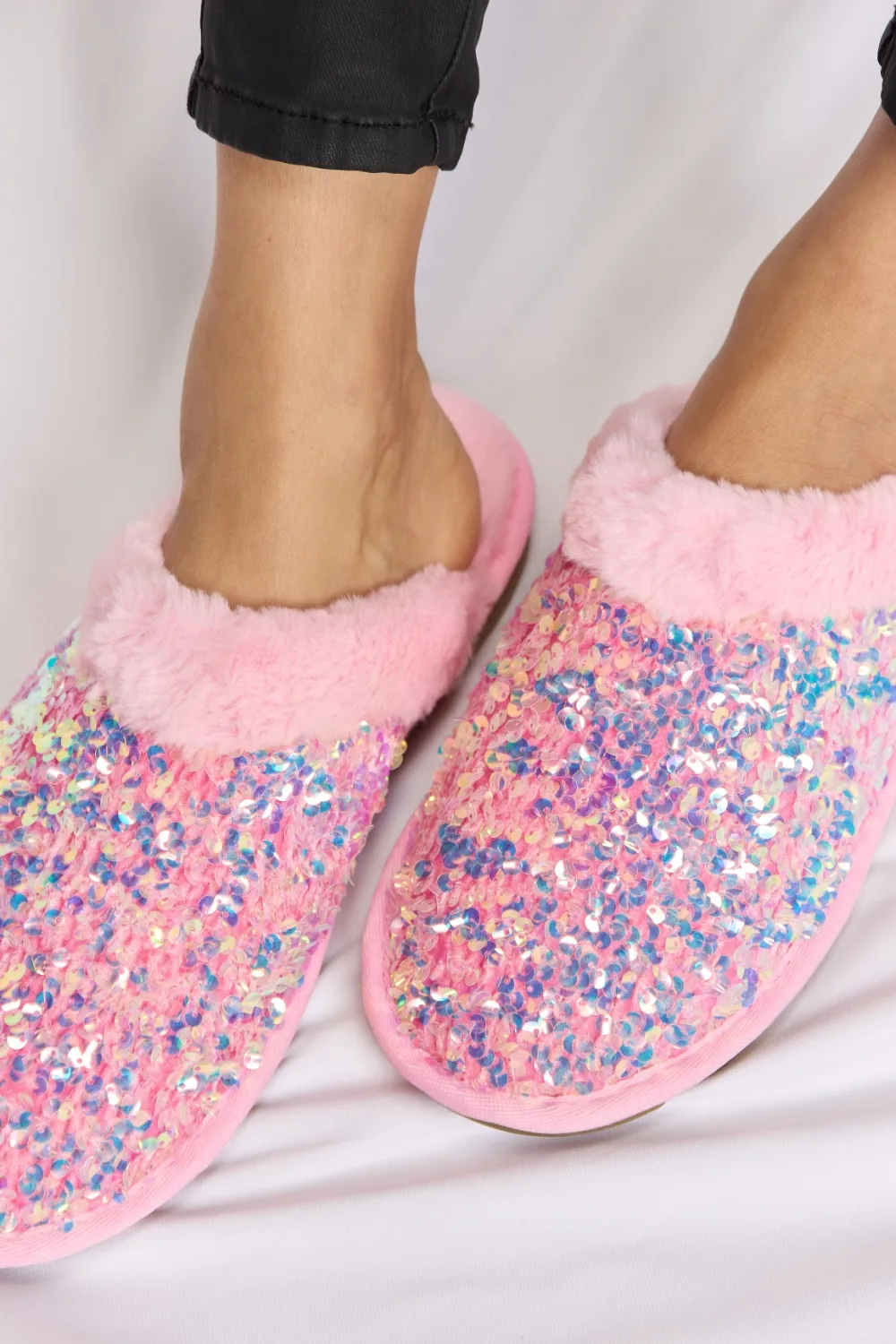Sequin Plush Round Toe Slippers, image 3