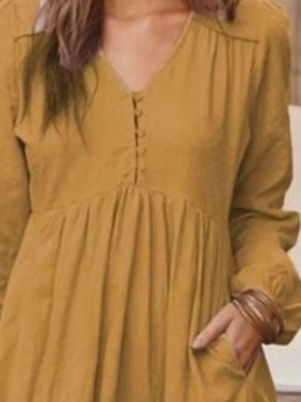 Full Size V-Neck Long Sleeve Tiered Maxi Dress with Pockets Plus Size, image 16