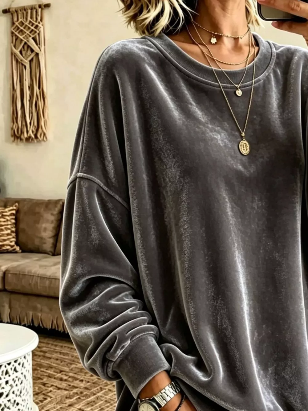 Full Size Solid Color Crew Neck Sweatshirt Plus Size, image 16