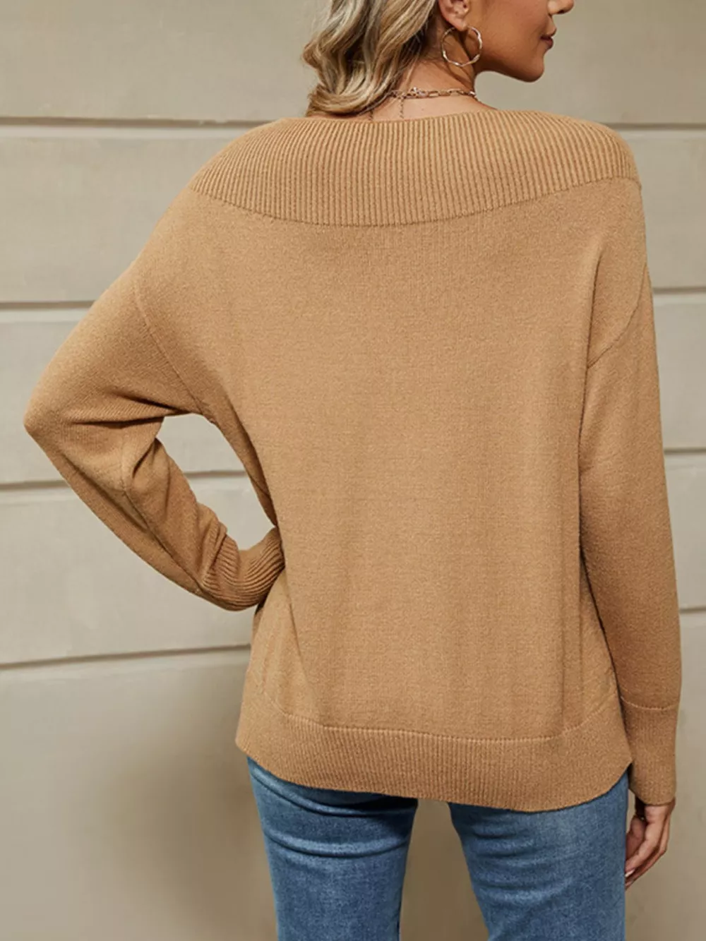 Ribbed Knit Dropped Shoulder Sweater, image 10