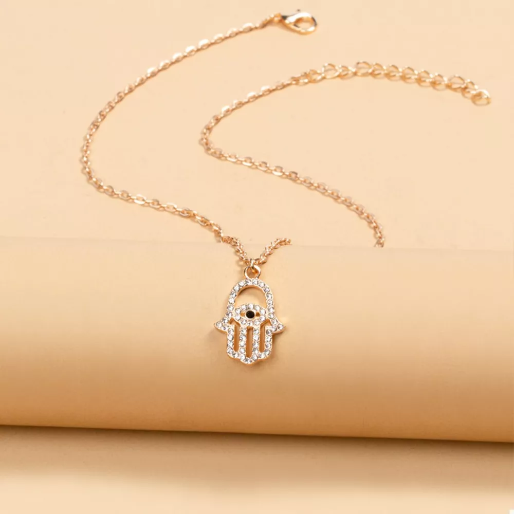 Zinc Alloy Rhinestone Evil Eye Necklace, image 3