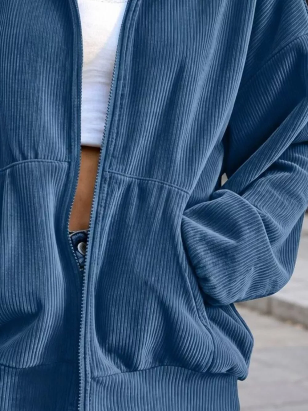Casual Corduroy Zip-Up Stand Collar Sweatshirt, image 21