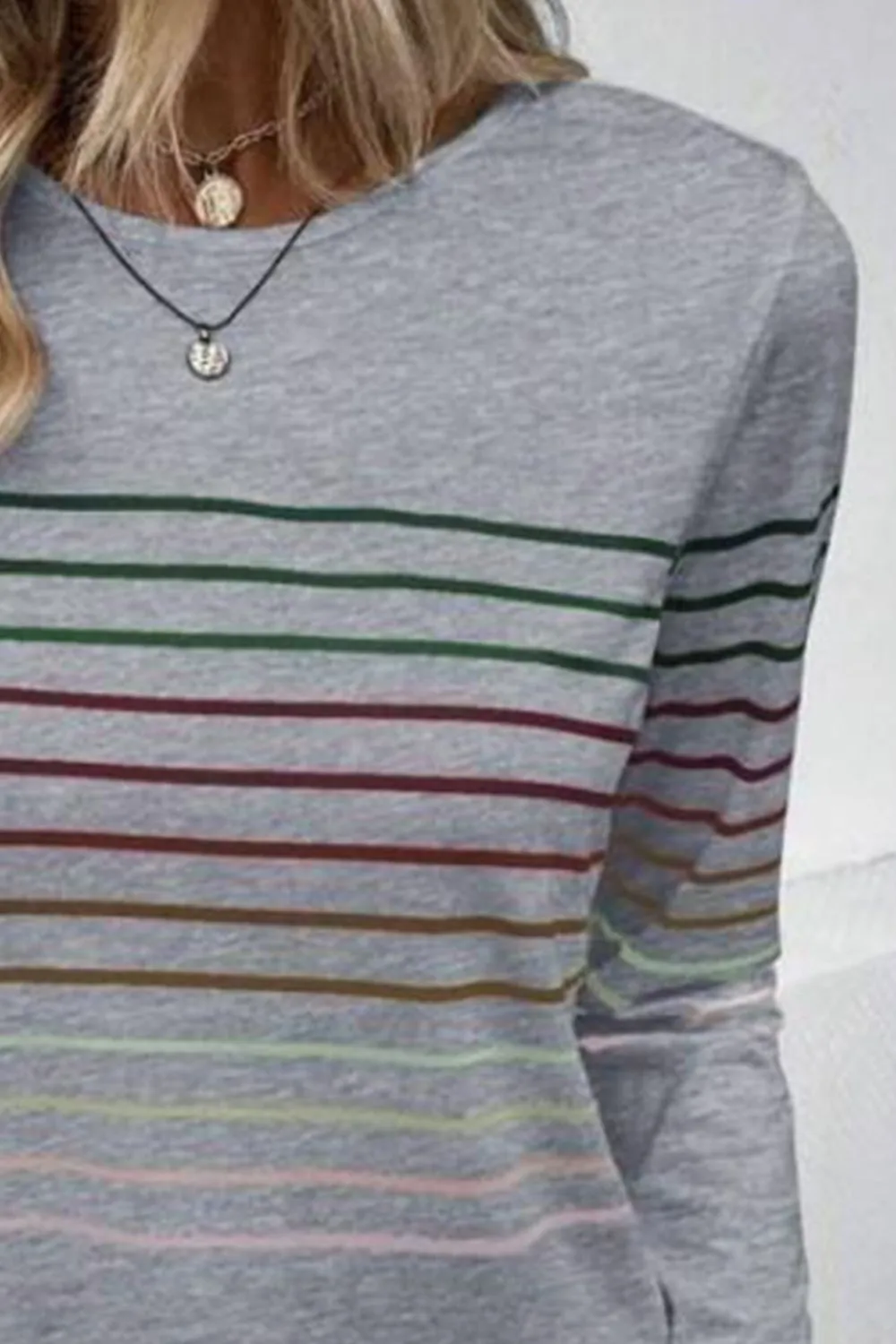 Striped Round Neck Long Sleeve T-Shirt, image 17