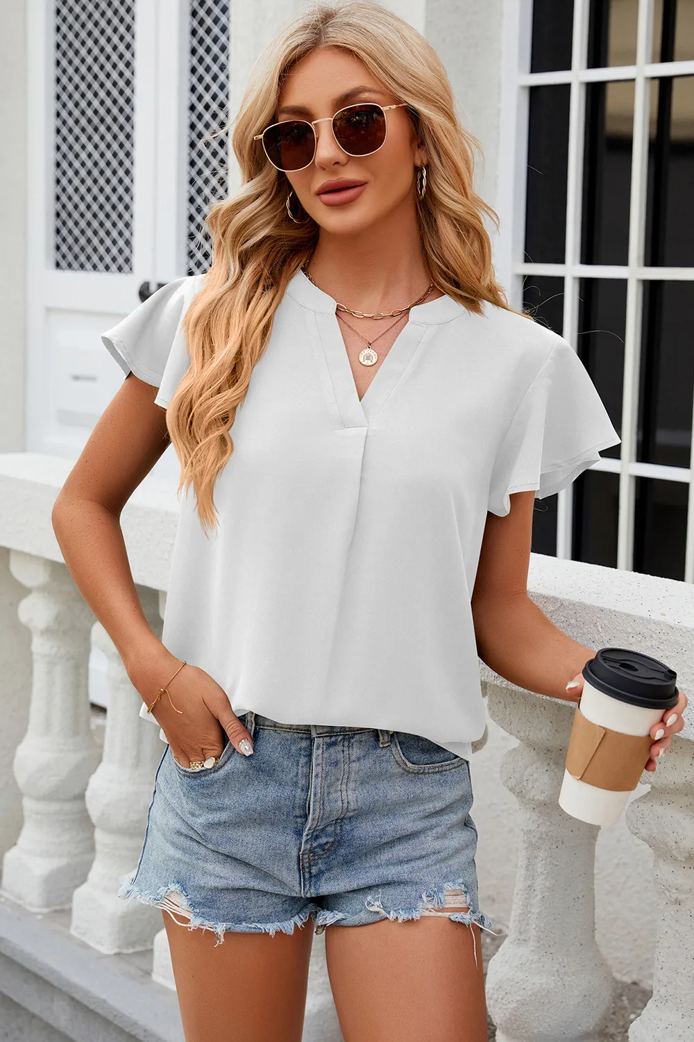 Notched Cap Sleeve T-Shirt, image 4
