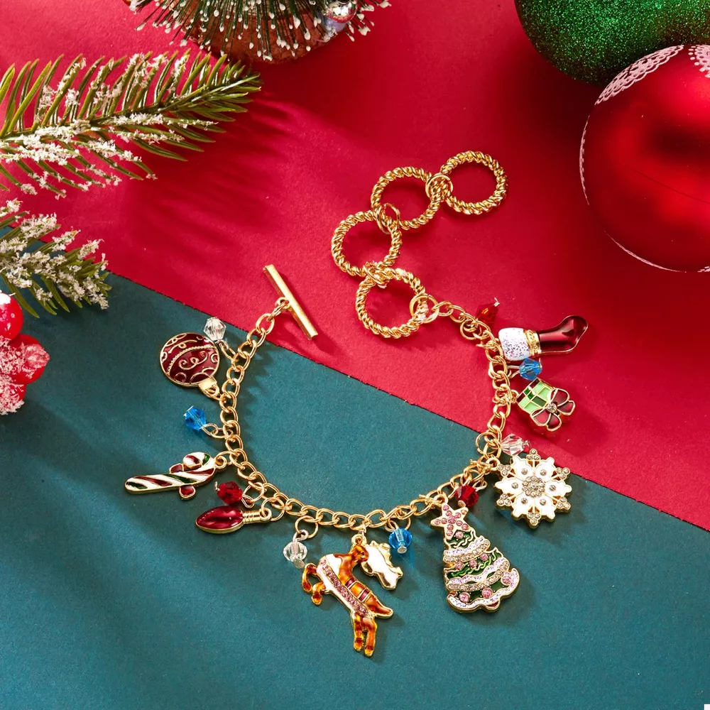 18K Gold-Plated Christmas Charm Bracelet, image 3