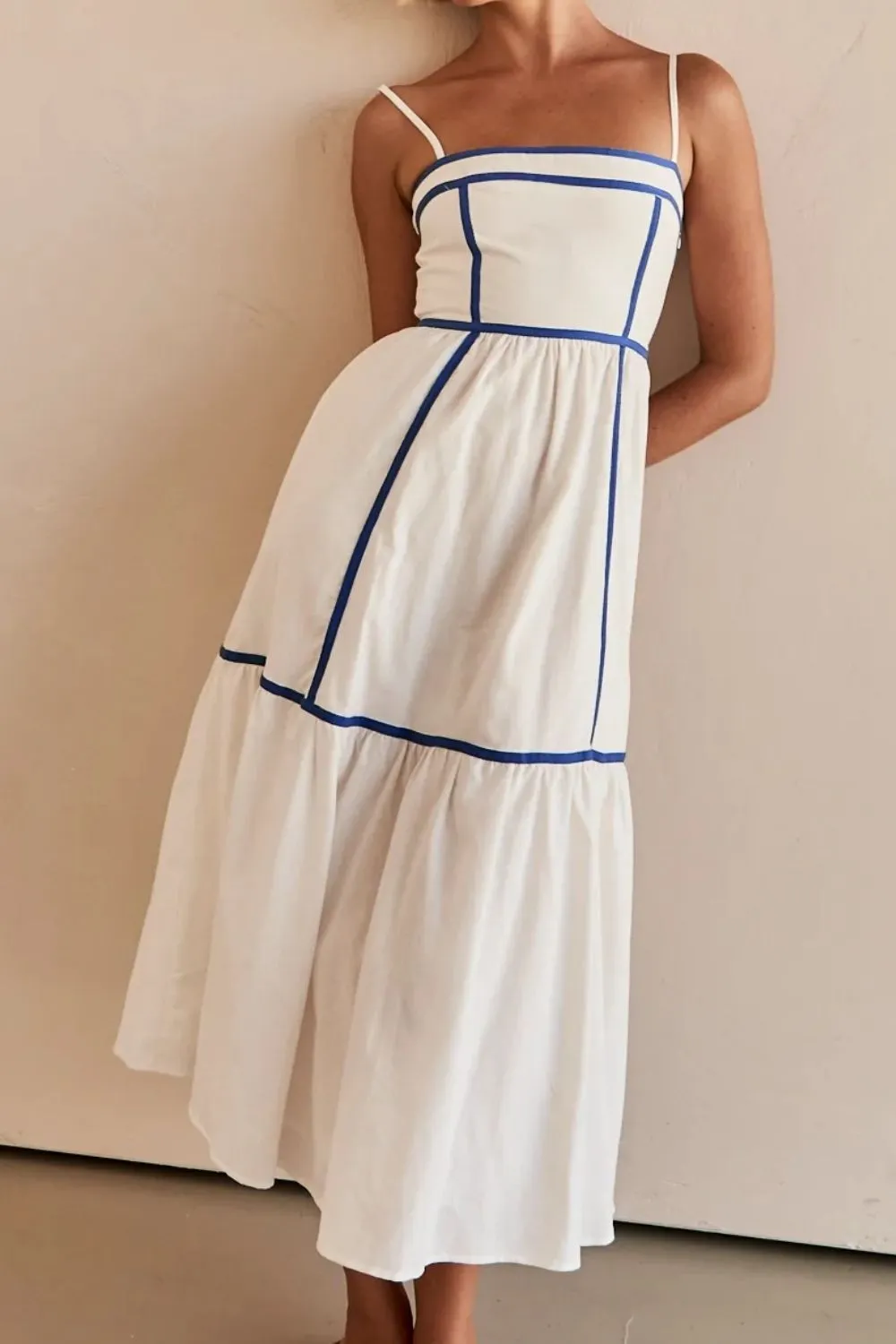 Contrast Trim Square Neck Midi Cami Dress, image 2