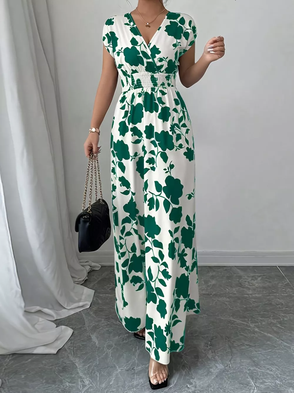 Printed Surplice Cap Sleeve Maxi Dress, image 7