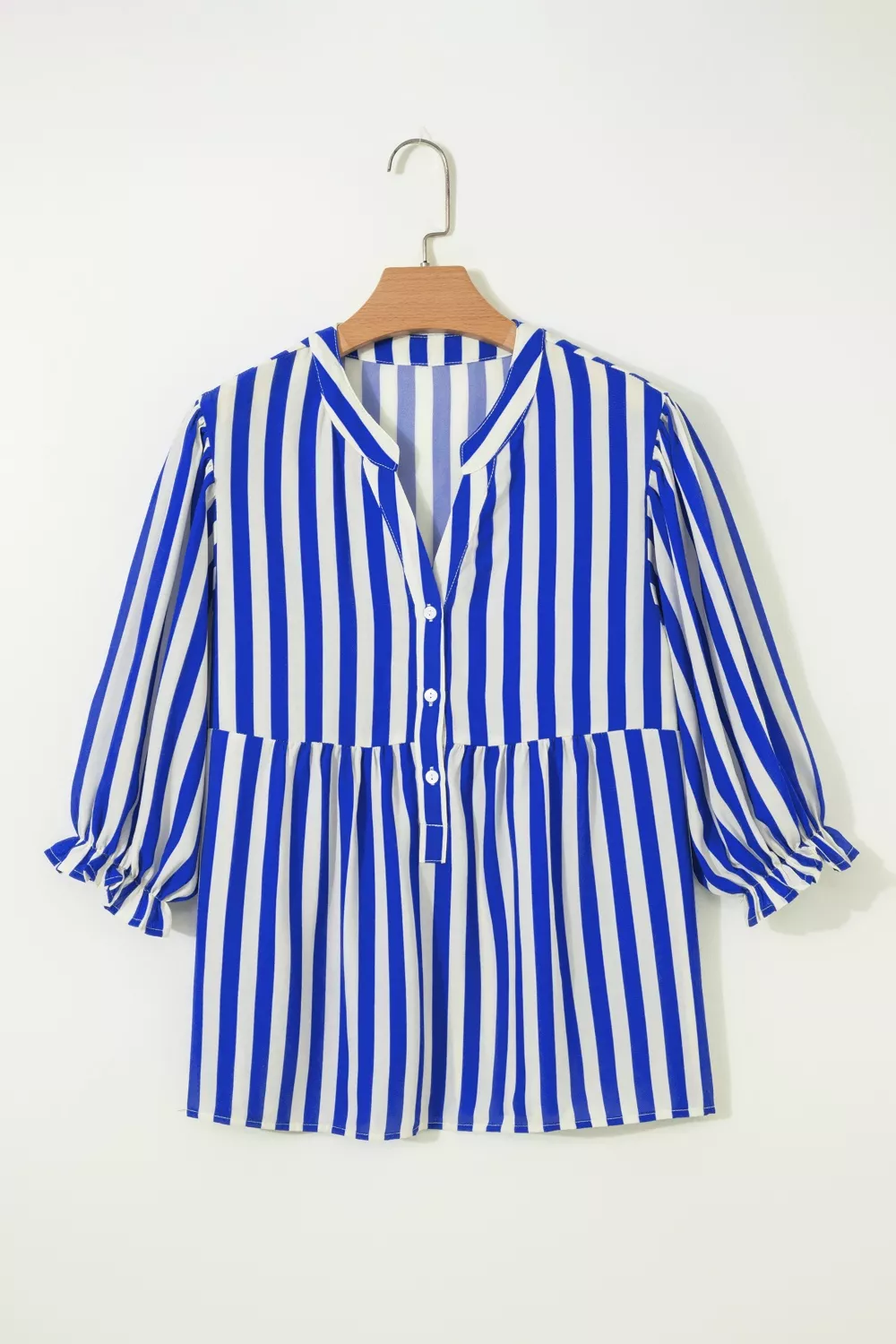 Stripe Balloon Sleeve Loose Button Up Shirt, image 4