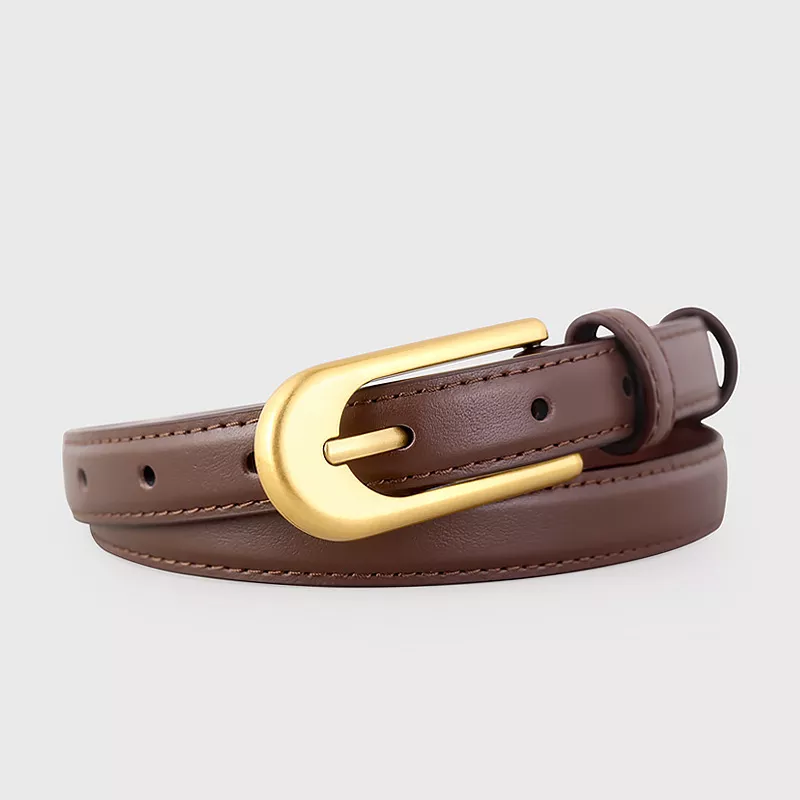 Gold Buckle Skinny Leather Belt, image 5