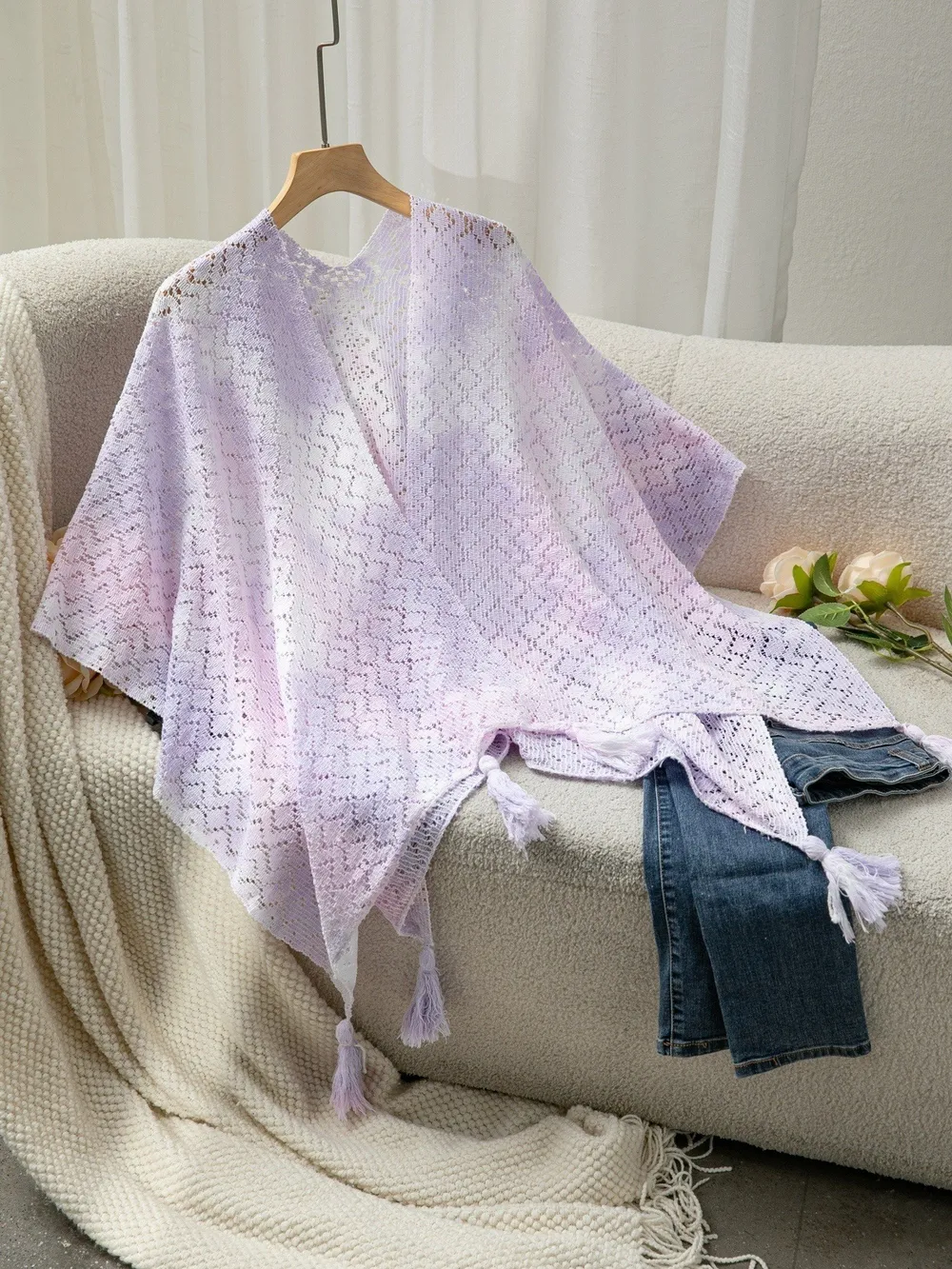 Openwork Tassel Gradient Knit Cover Up, image 6