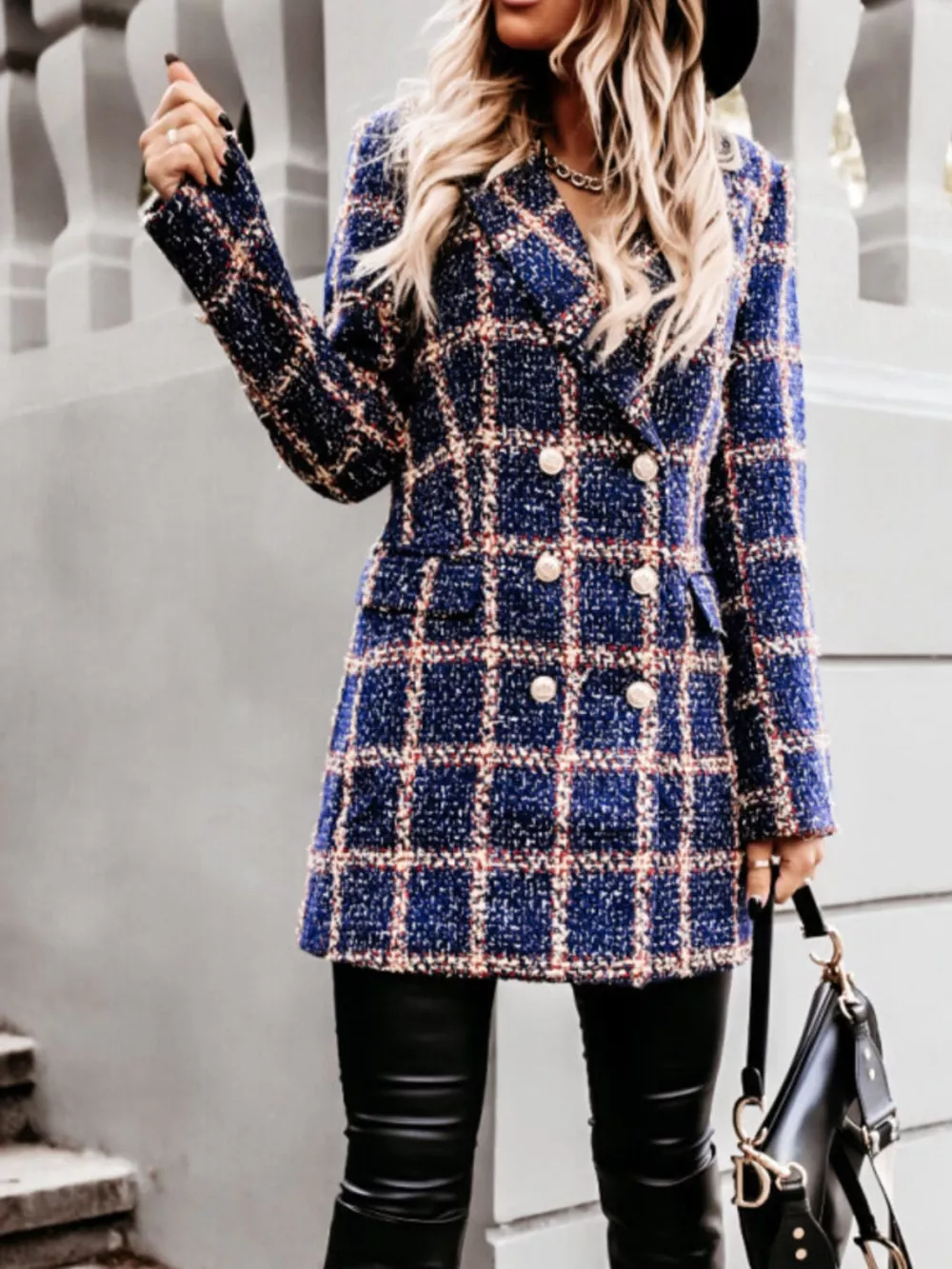 Plaid Tweed Double-Breasted Coat, image 13