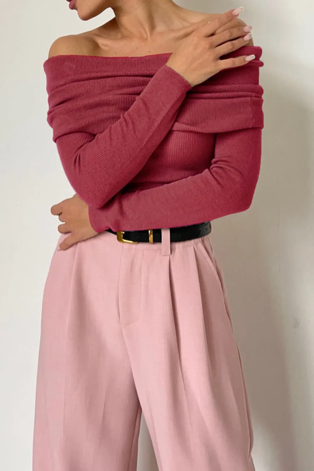 Off-Shoulder Long Sleeve Knit Top, image 5