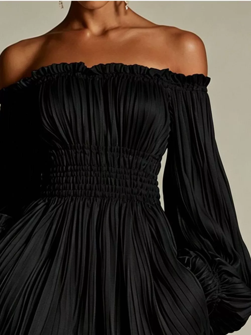 Off-Shoulder Pleated Mini Dress, image 8