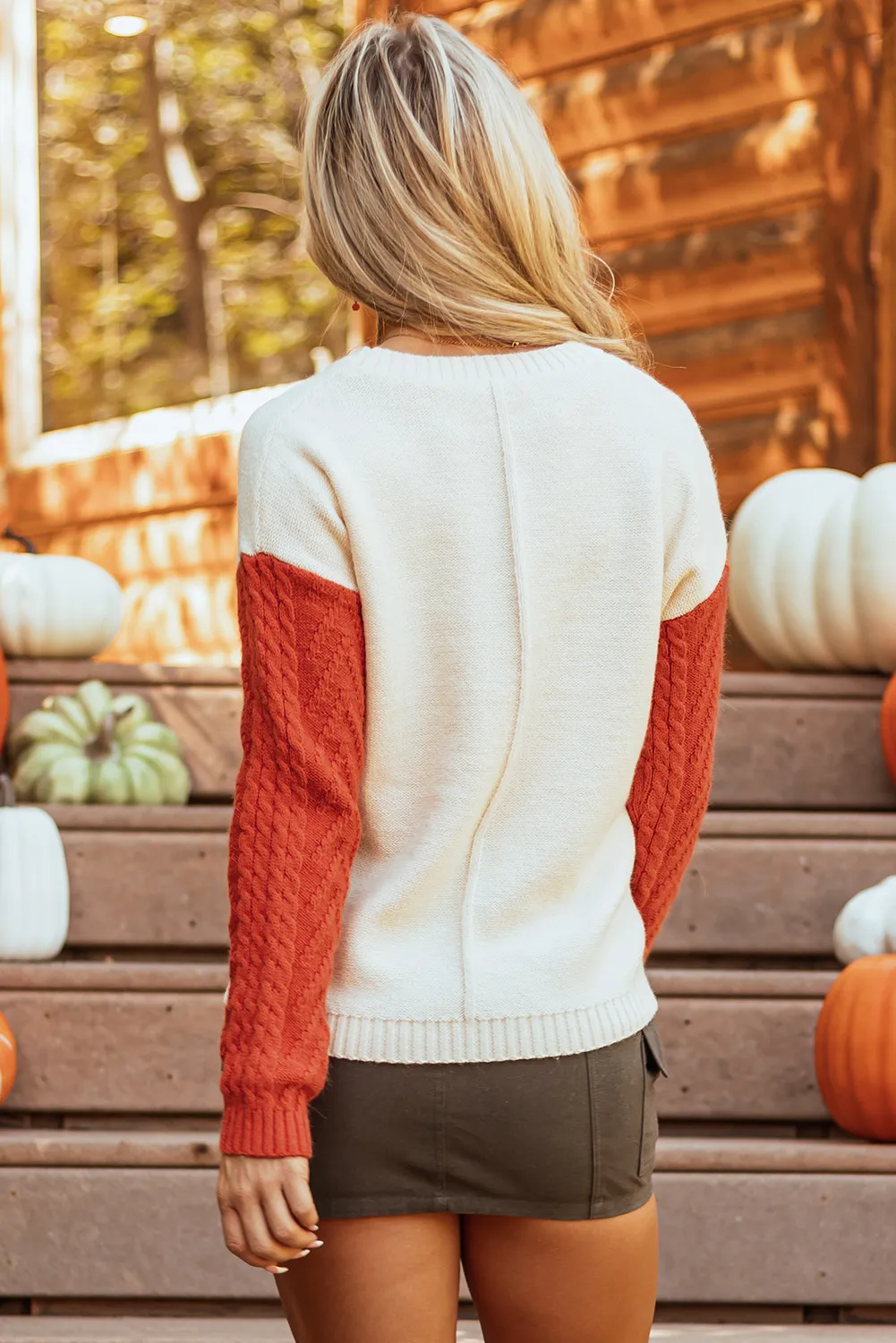 Color Block Round Neck Long Sleeve Sweater, image 6