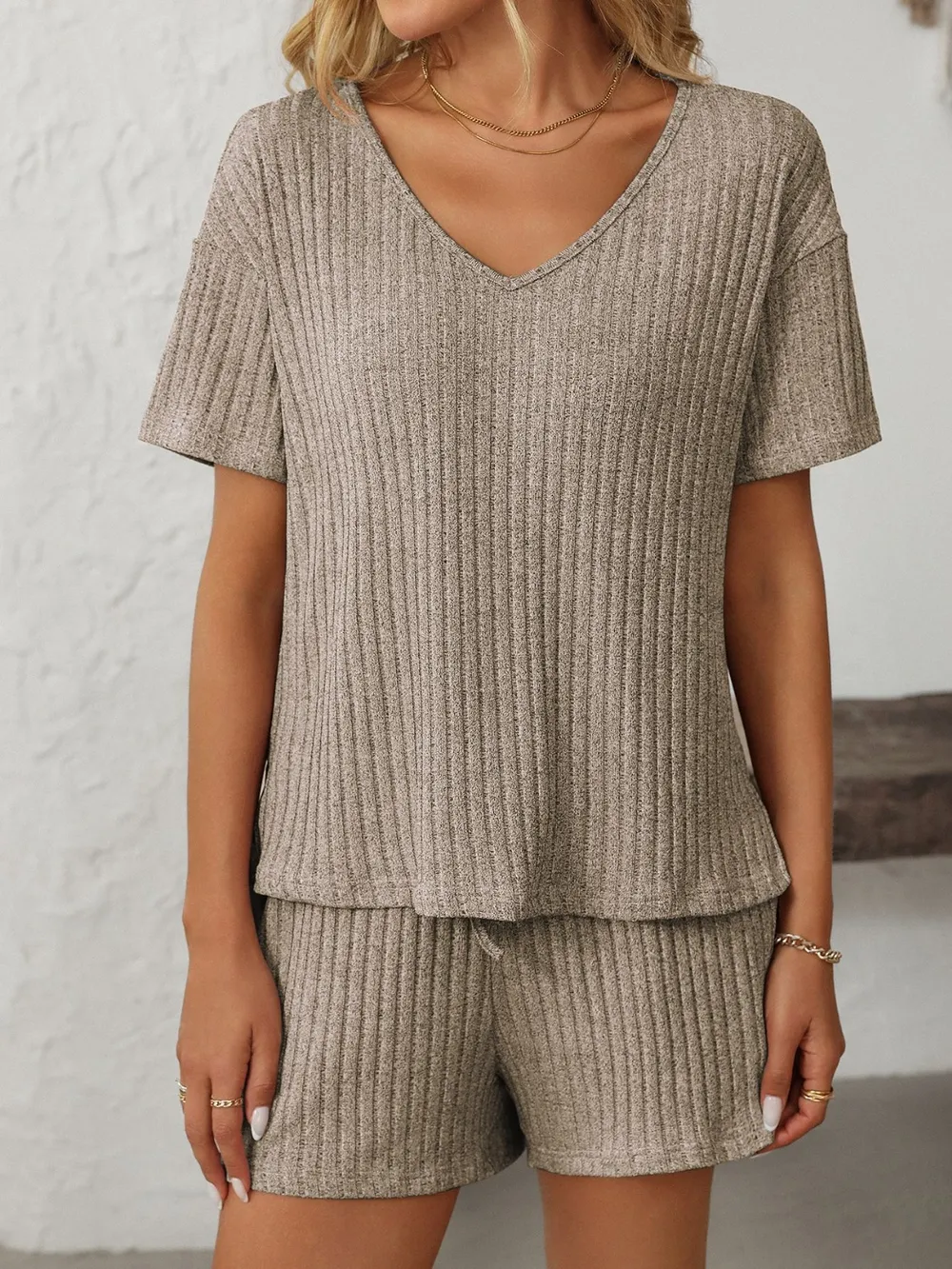 V-Neck Short Sleeve Top and Shorts Set, image 16