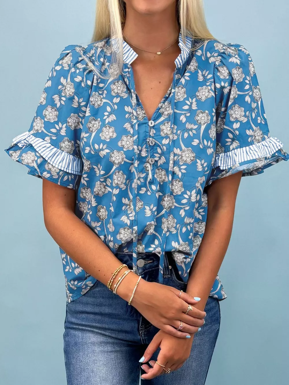 Floral Print Ruffle Sleeve Blouse