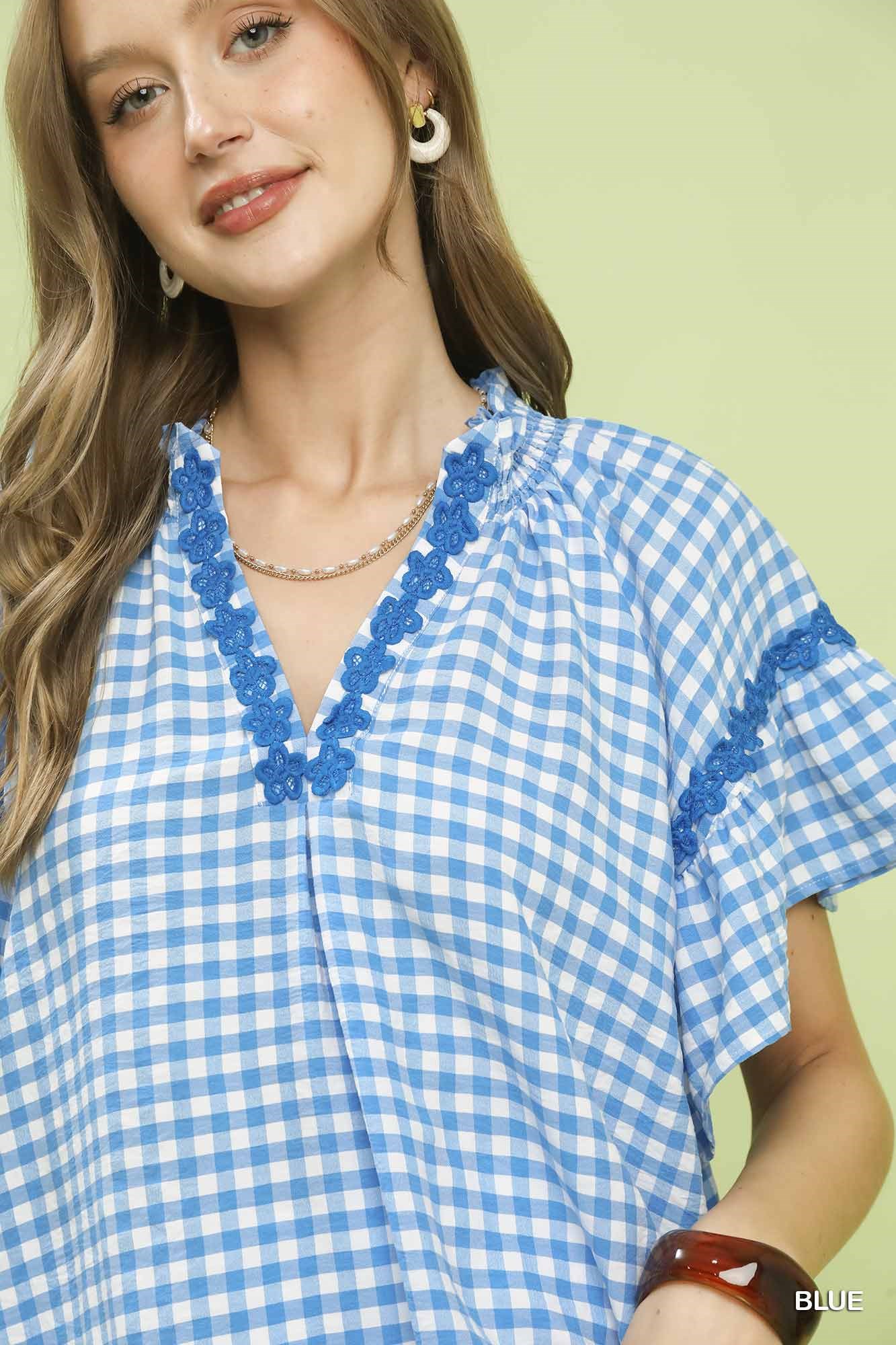 Gingham Lace Trim Top, image 4