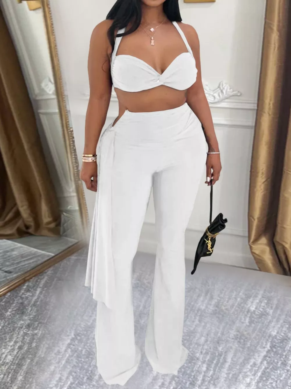 Halter Neck Top and Flare Pants Set, image 3