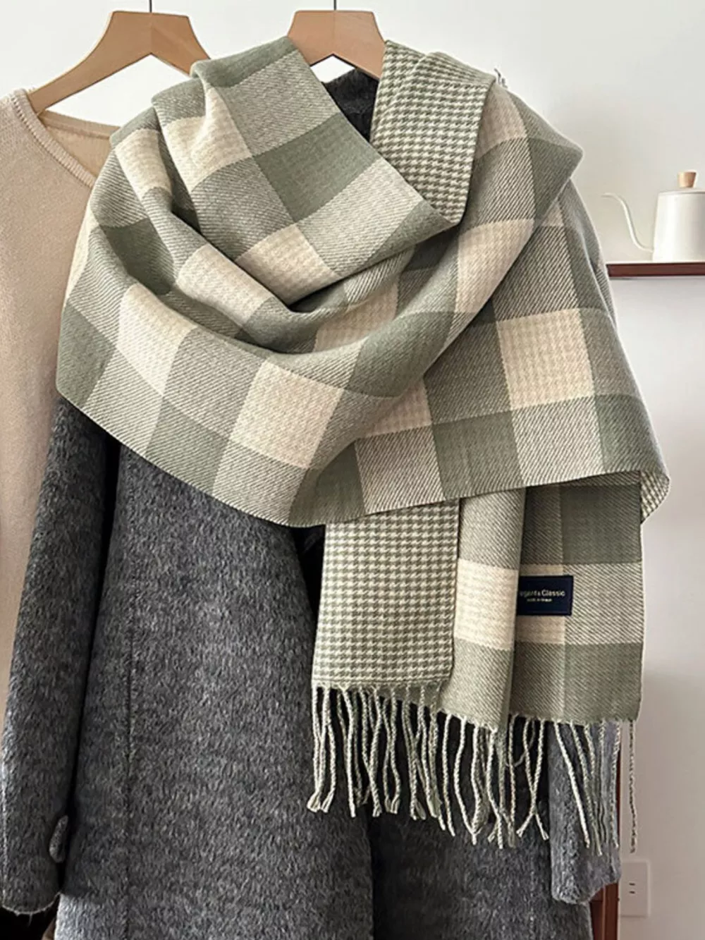 Plaid Tassel Winter Scarf, image 4