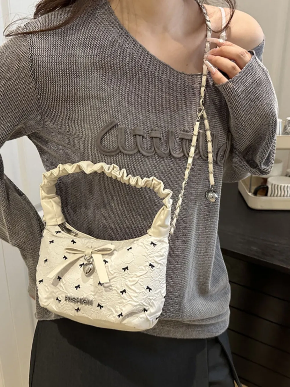 Bow Ruched Strap Crossbody Bag, image 8