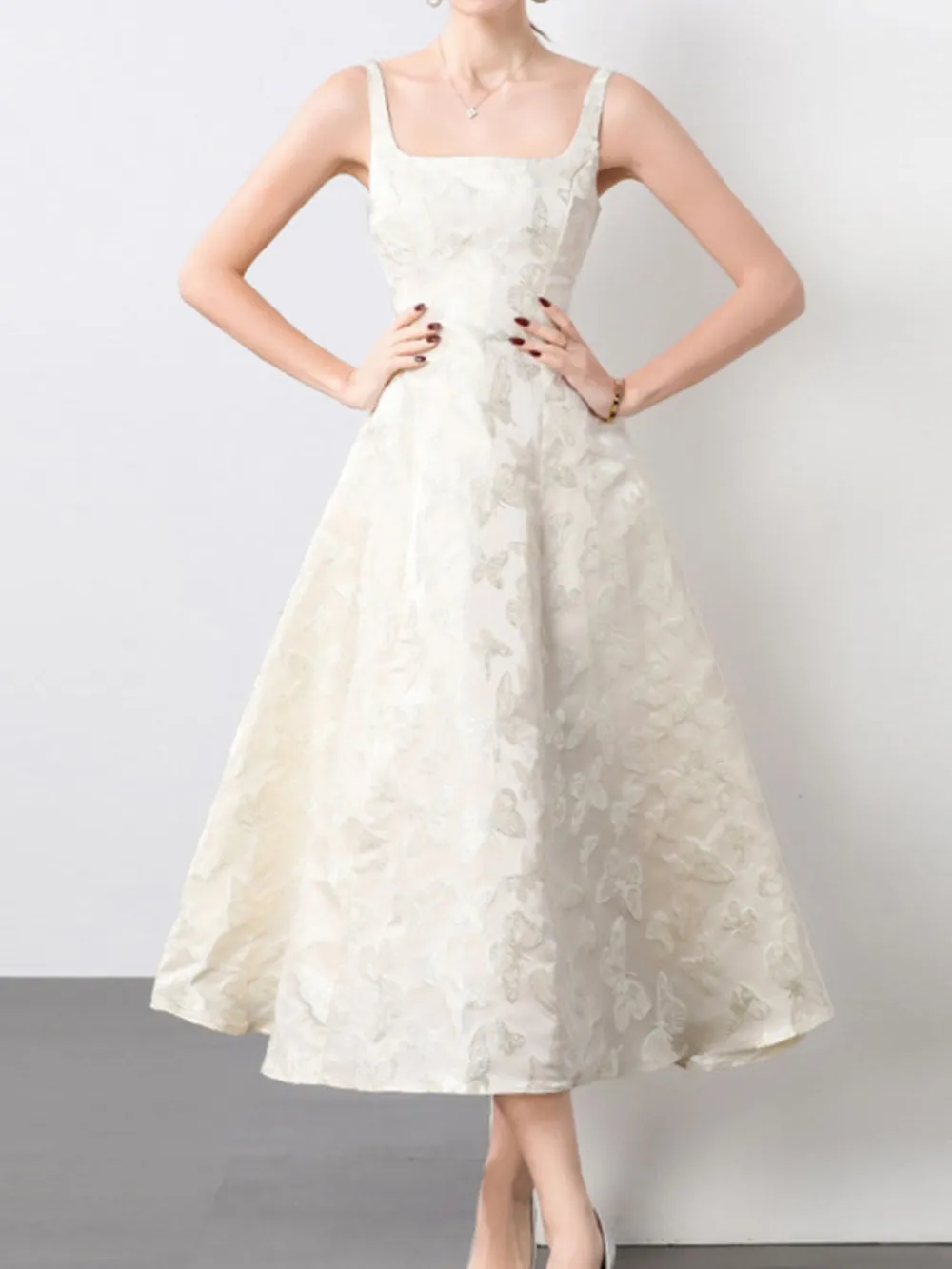 Butterfly Pattern A-Line Sleeveless Midi Dress, image 5