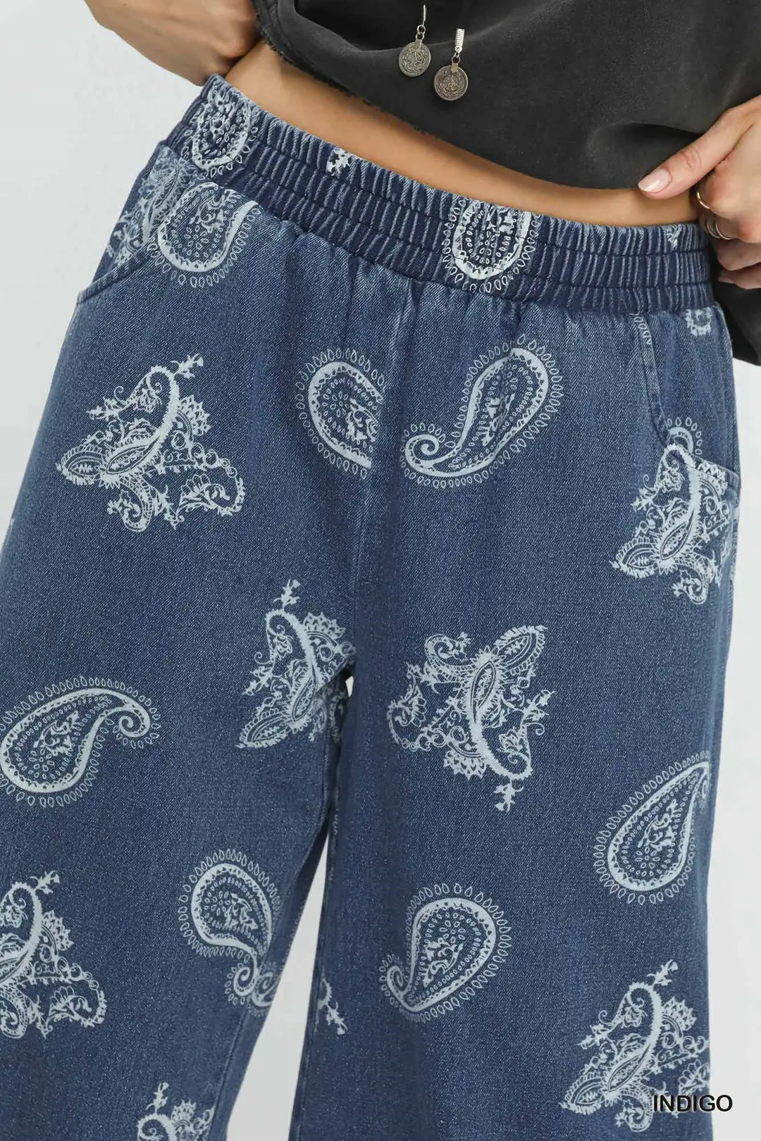 Denim Paisley Wide-Leg Pants, image 4