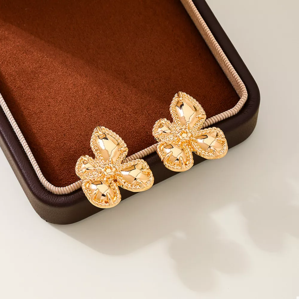 18K Gold-Plated Alloy Flower Stud Earrings, image 3