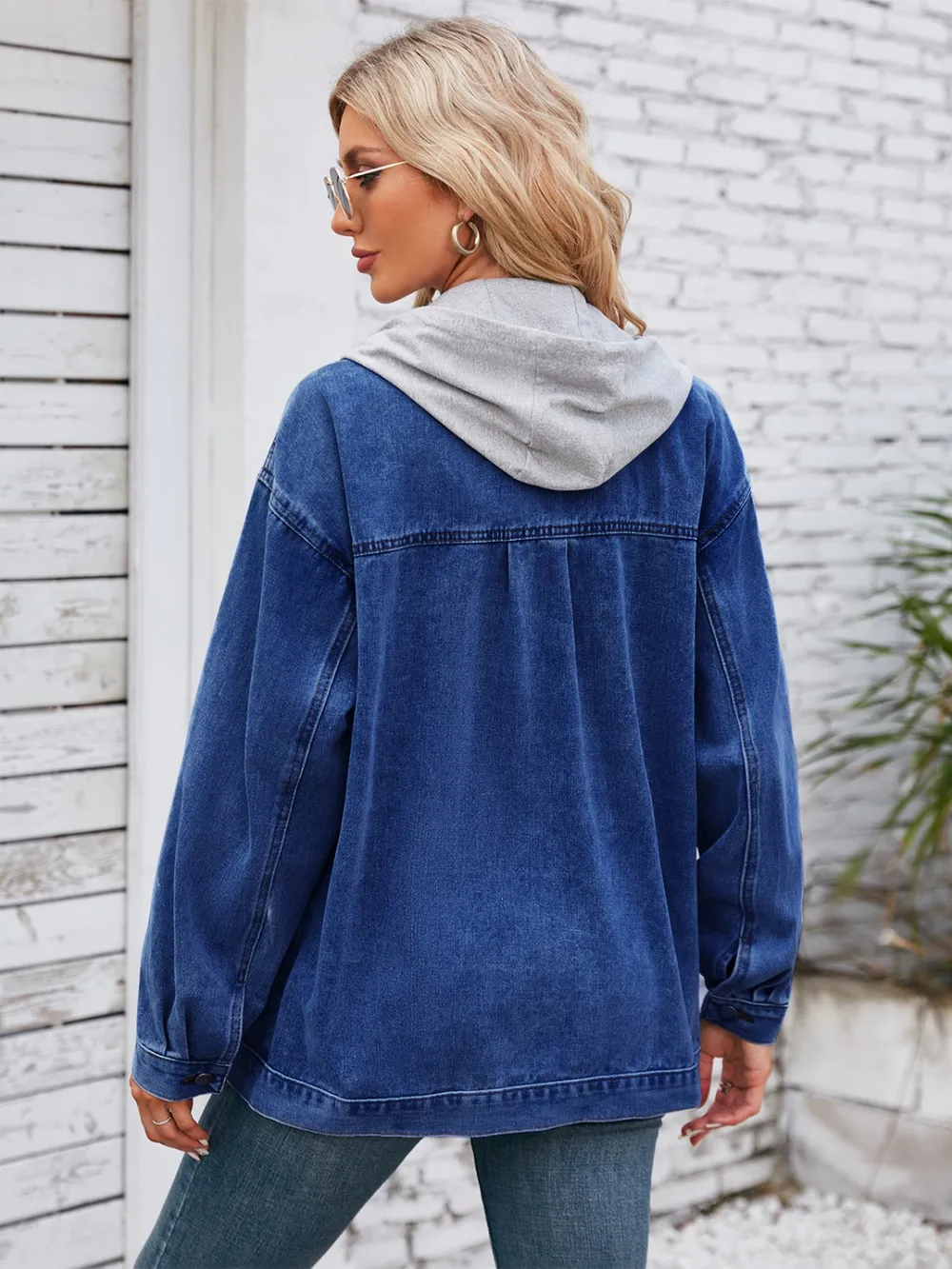 Pocketd Button Up Detachable Hooded Denim Jacket, image 7