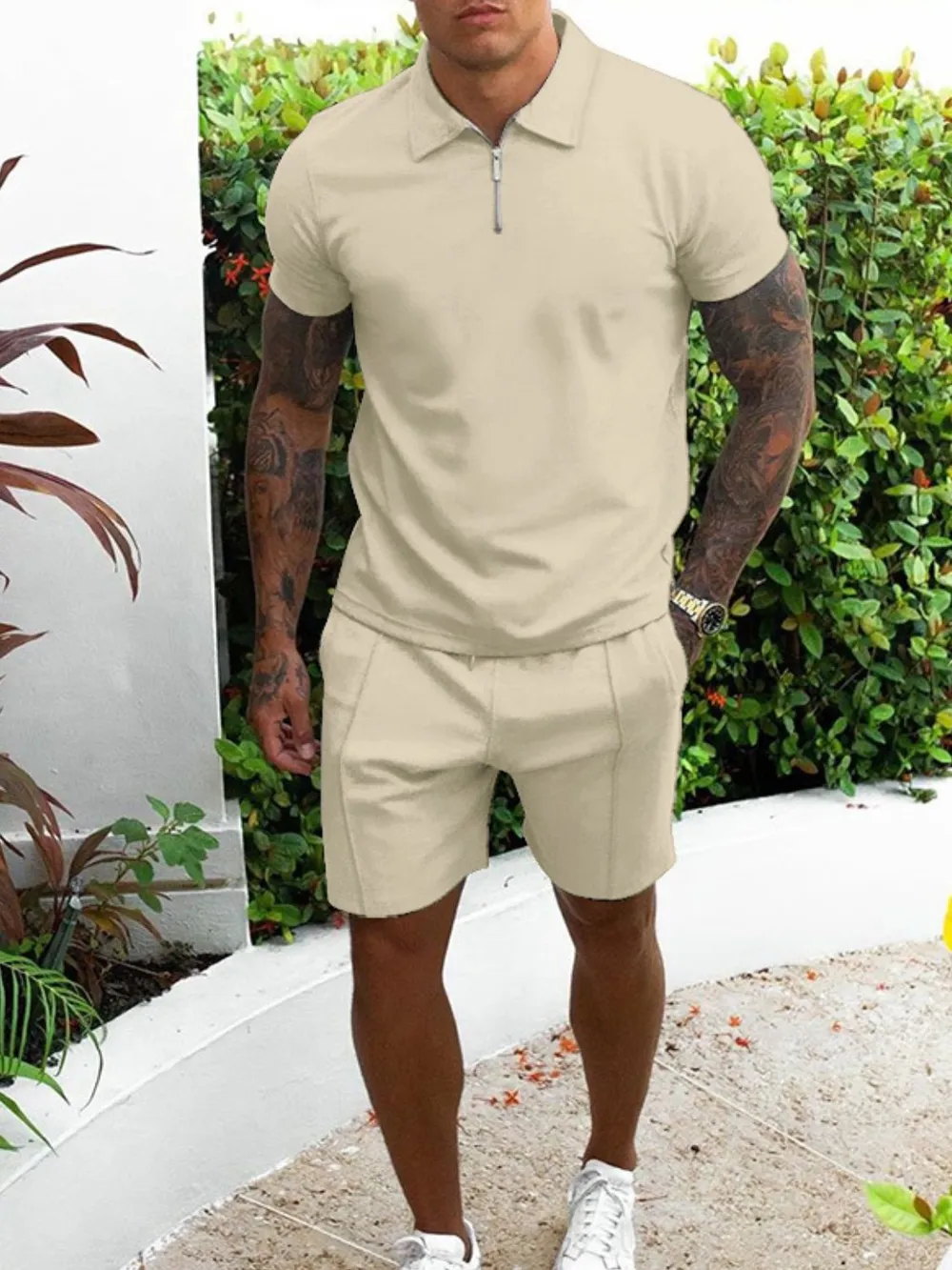 Men's Full Size Collared Neck Short Sleeve Top and Shorts Set Plus Size, image 6