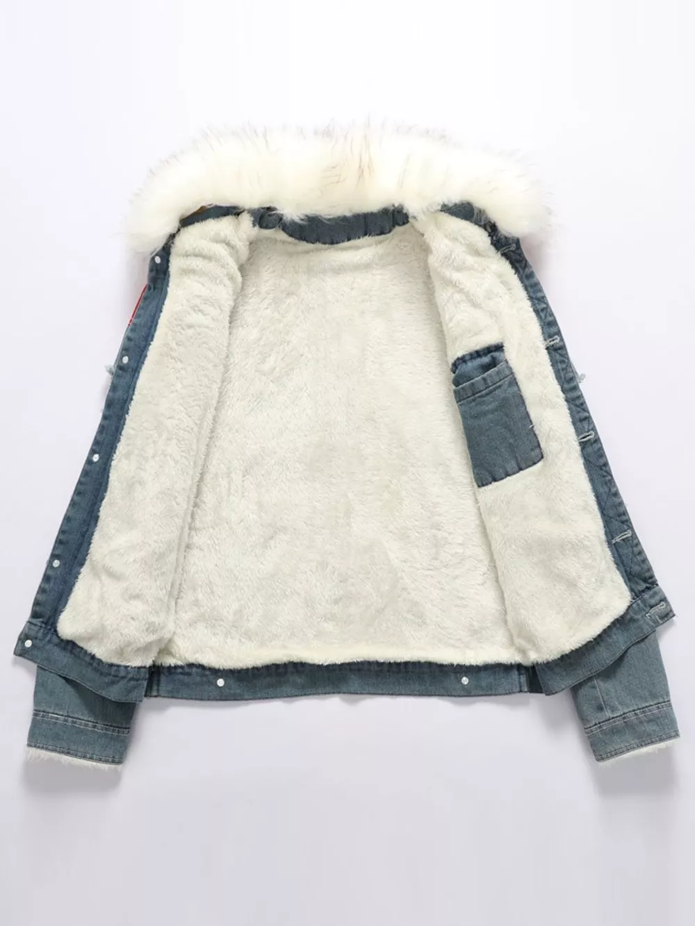 Men's Full Size Faux Fur Collar Denim Jacket Plus Size, image 3