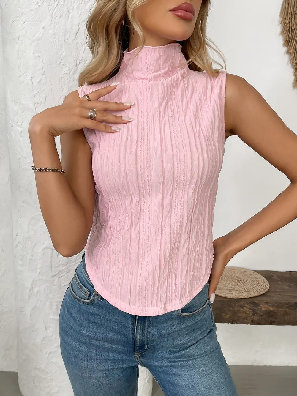Texture Turtleneck Sleeveless Top, image 15